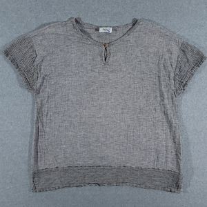 Dunes Relaxed Fashion Tunic Top Women’s Medium Shirt Button Shortleeve Gray